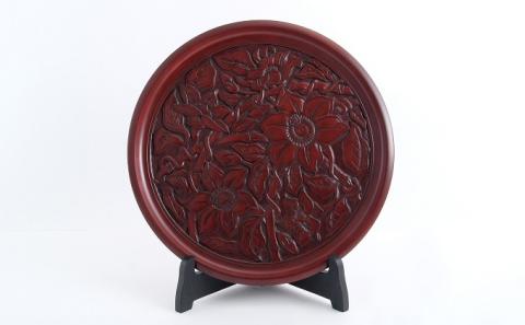 逗子茜工房　鎌倉彫　尺丸盆　鉄線（てっせん）