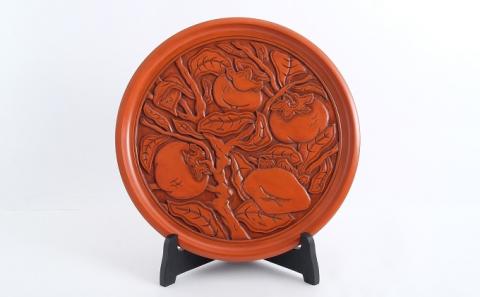 逗子茜工房　鎌倉彫　尺丸盆　柿（カキ）