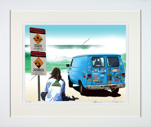 版画 鈴木英人 「ストロング カレント」 シリアルナンバー入り フレーム付き 直筆サイン入り インテリア アート 絵画 絵 イラスト 風景 車 ハワイ ノースショア サーフィン