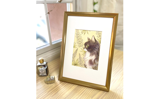 絵本作家おまたたかこ　ジークレー版画「BlackCat」