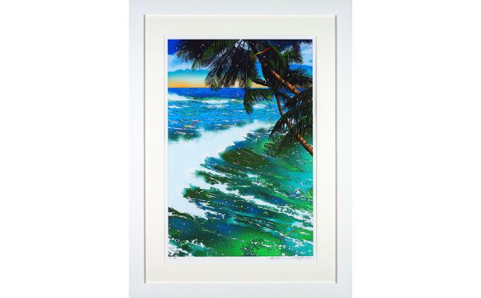 版画 鈴木英人 「いつか海に帰る日」 シリアルナンバー入り フレーム付き 直筆サイン入り インテリア アート 絵画 絵 イラスト 風景 海 ハワイ オアフ島 ワイキキ