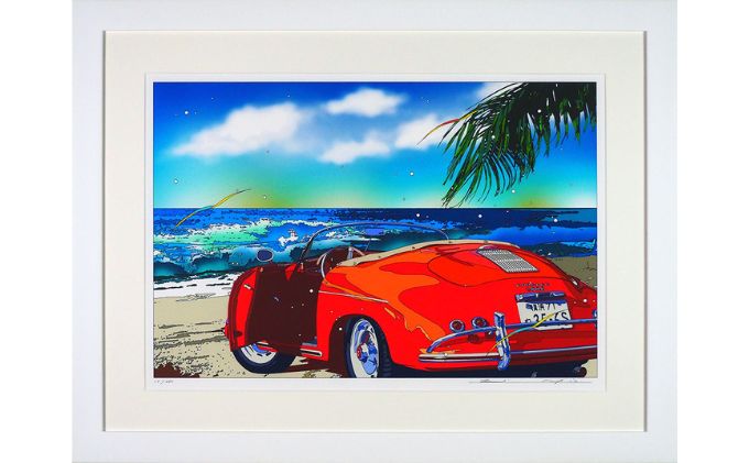 版画 鈴木英人 「此処より永遠に」 シリアルナンバー入り フレーム付き 直筆サイン入り インテリア アート 絵画 絵 イラスト 風景 海 湘南 サラブレット ビーチ