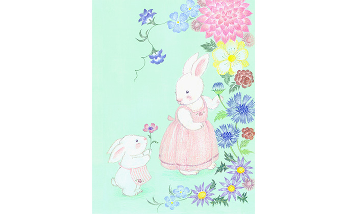 絵本作家おまたたかこ　ジークレー版画「花散歩」