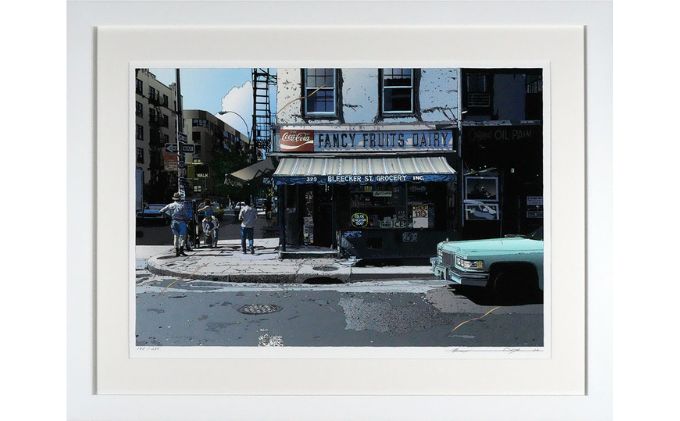 鈴木英人版画「ブリッカー ストリート グロッサリー」フレーム付き