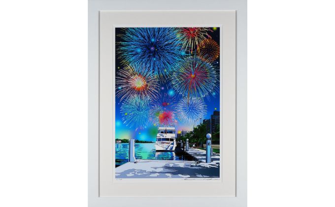 鈴木英人版画「宵のマイアミ」フレーム付き