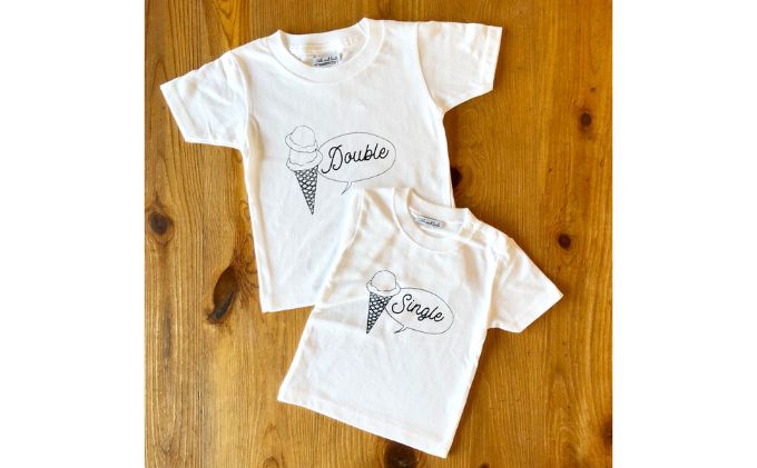 2人兄弟姉妹でおそろい/アイスクリーム Sigle×Double プリント/ Tシャツ2枚組ギフトセット【出産祝い・誕生日・ギフト・プレゼント】（80cm×100cm）
