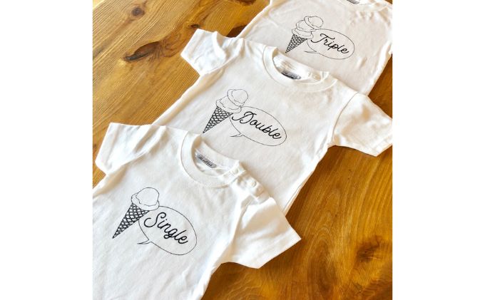 3人兄弟姉妹でおそろい/アイスクリーム Sigle×Double×Triple プリント/ Tシャツ3枚組ギフトセット【出産祝い・誕生日・ギフト・プレゼント】（80cm×100cm×140cm）