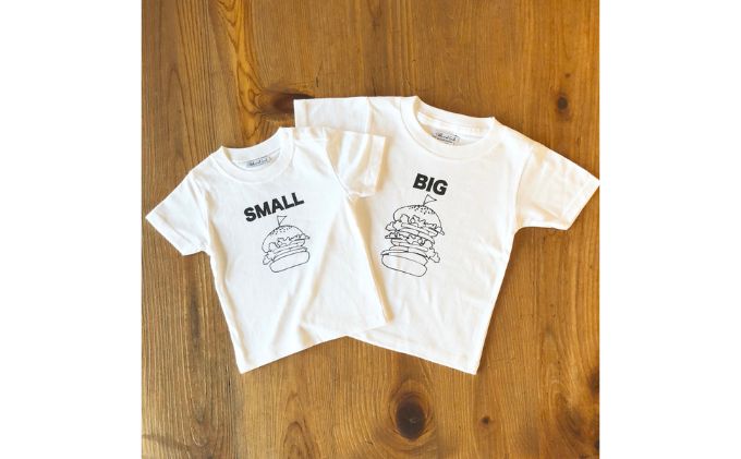 2人兄弟姉妹でおそろい/ハンバーガー SMALL×BIG プリント/ Tシャツ2枚組ギフトセット【出産祝い・誕生日・ギフト・プレゼント】（80cm×100cm）