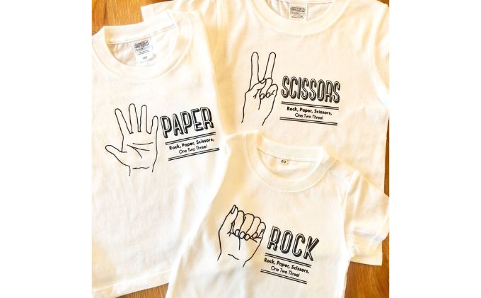 3人兄弟姉妹でおそろい/じゃんけん ROCK×PAPER×SCISSORS プリント/ Tシャツ3枚組ギフトセット【出産祝い・誕生日・ギフト・プレゼント】（80cm×120cm×150cm）