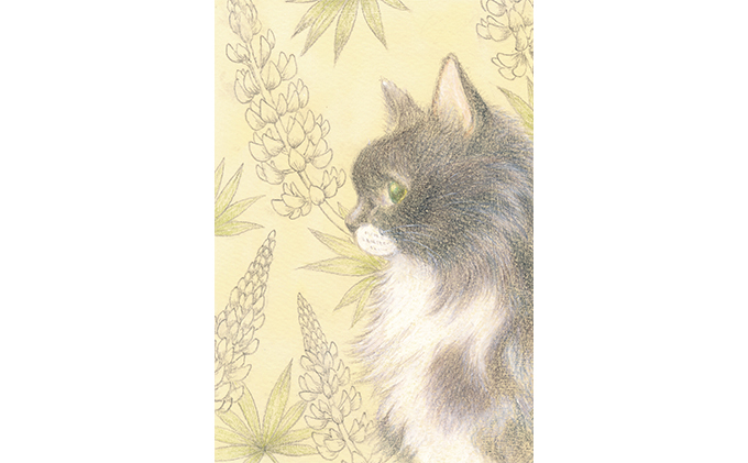 絵本作家おまたたかこ　ジークレー版画「BlackCat」