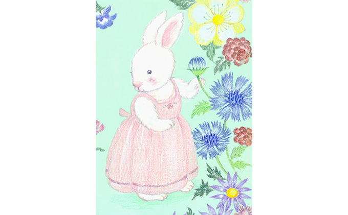 絵本作家おまたたかこ　ジークレー版画「花散歩」