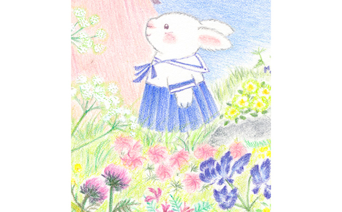 絵本作家おまたたかこ　ジークレー版画「高原散歩」