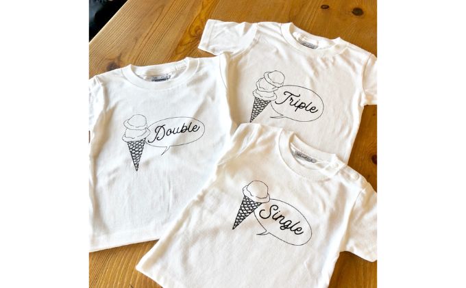 3人兄弟姉妹でおそろい/アイスクリーム Sigle×Double×Triple プリント/ Tシャツ3枚組ギフトセット【出産祝い・誕生日・ギフト・プレゼント】（80cm×120cm×150cm）