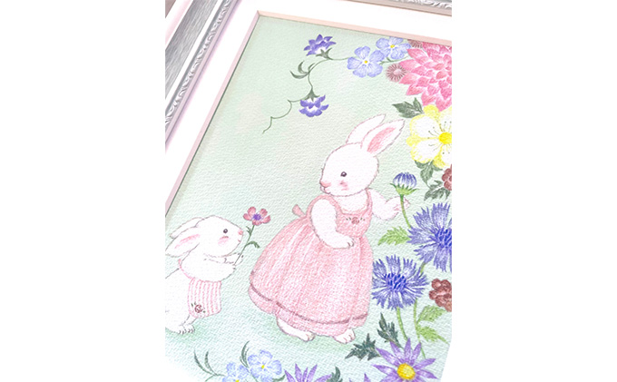 絵本作家おまたたかこ　ジークレー版画「花散歩」