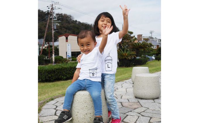 2人兄弟姉妹でおそろい/コーヒーカップ S×L プリント/ Tシャツ2枚組ギフトセット【出産祝い・誕生日・ギフト・プレゼント】（100cm×150cm）