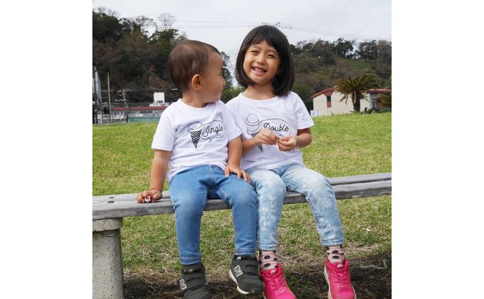 2人兄弟姉妹でおそろい/アイスクリーム Sigle×Double プリント/ Tシャツ2枚組ギフトセット【出産祝い・誕生日・ギフト・プレゼント】（80cm×110cm）