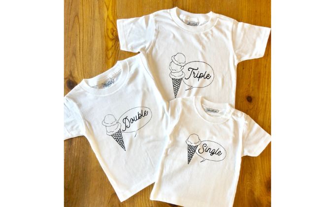 3人兄弟姉妹でおそろい/アイスクリーム Sigle×Double×Triple プリント/ Tシャツ3枚組ギフトセット【出産祝い・誕生日・ギフト・プレゼント】（80cm×90cm×140cm）