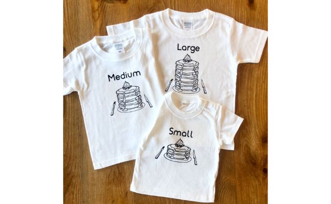 3人兄弟姉妹でおそろい/パンケーキ Small×Medium×Large プリント/ Tシャツ3枚組ギフトセット【出産祝い・誕生日・ギフト・プレゼント】（80cm×130cm×140cm）