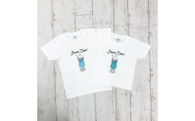 2人兄弟姉妹でおそろい /クリームソーダ グリーン（小）×ブルー（大）/ Tシャツ2枚組ギフトセット（90cm×150cm）