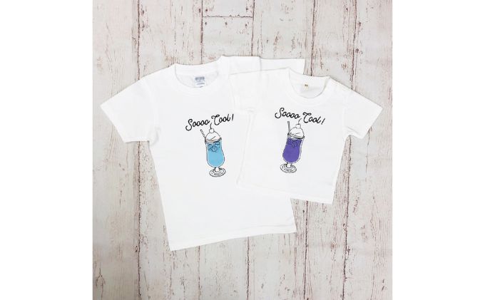 2人兄弟姉妹でおそろい /クリームソーダ パープル（小）×ブルー（大）/ Tシャツ2枚組ギフトセット（100cm×110cm）