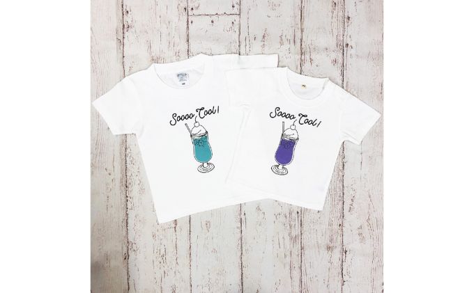 2人兄弟姉妹でおそろい /クリームソーダ パープル（小）×グリーン（大）/ Tシャツ2枚組ギフトセット（80cm×120cm）