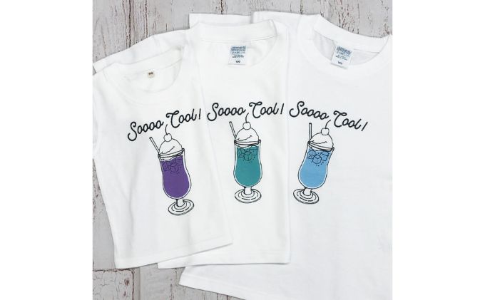 3人兄弟姉妹でおそろい /クリームソーダ パープル（小）グリーン（中）ブルー（大）/ Tシャツ3枚組ギフトセット（80cm×90cm×120cm）
