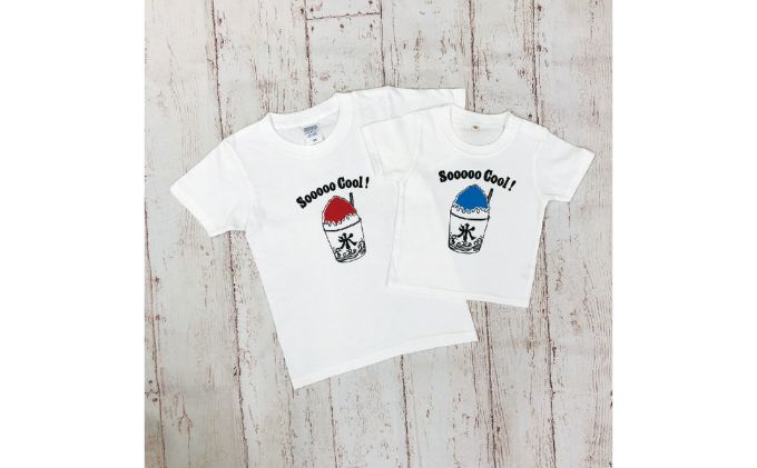 2人兄弟姉妹でおそろい /かき氷 ブルー（小）×レッド（大）/ Tシャツ2枚組ギフトセット（80cm×130cm）