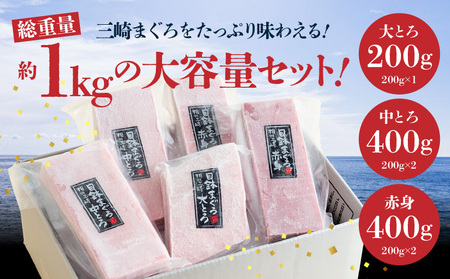 【至福のひと時】天然目鉢まぐろ 1kg（大トロ200g、中トロ400g、赤身400g）　M020-026-01
