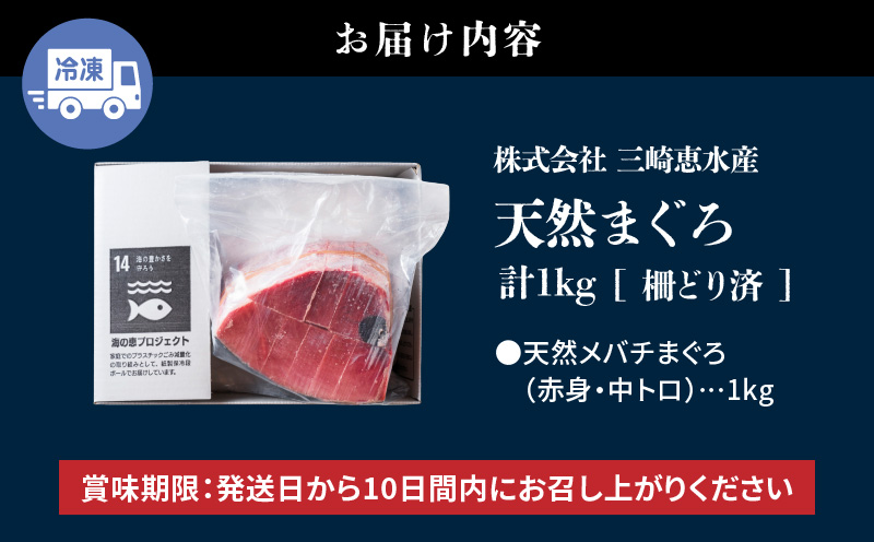 【期間限定 ねぎとろ付き】とにかくまぐろの質に自信あり！問屋直送！天然三崎まぐろ 1kg 中トロ赤身　M020-011-cp