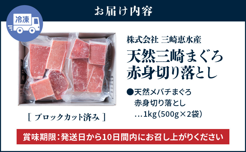 【期間限定 ねぎとろ付き】＜選べる＞天然三崎まぐろ 赤身 切落し 1kg（500g×2袋）　M020-014-01-cp