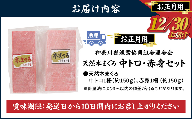 【年内発送】神奈川県漁連 天然本マグロ 中トロ・赤身セット【お正月用】　M077-013-03