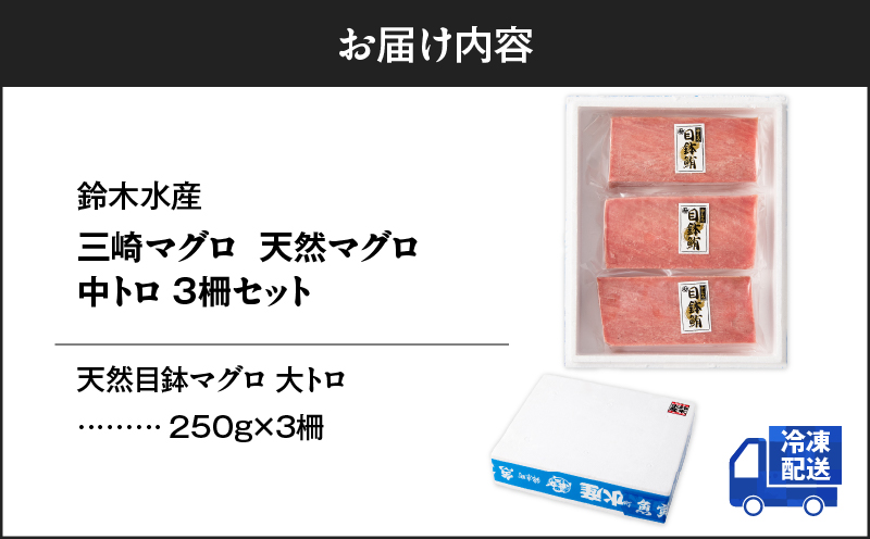 三崎マグロ 鈴木水産 天然マグロ（中トロ3柵）セット　M105-003