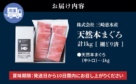 まぐろ専門の老舗問屋からお届け！とろける！上質 天然本まぐろ中トロ1kg分　M020-012