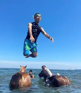 乗るだけの乗馬から、馬と一緒に楽しむ乗馬へ 三浦の海で馬と一緒に海水浴 ～海馬：うみうま90分～　M106-002