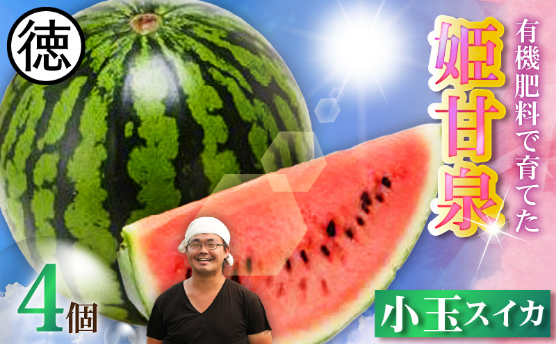 有機肥料で育てた小玉スイカ【姫甘泉】（4個入り）　M002-005