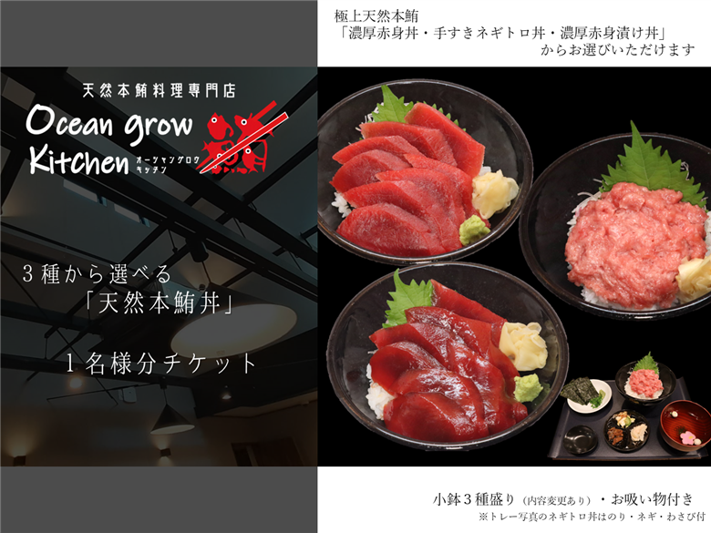 oceangrow kitchen お食事券（3種から選べる天然本鮪丼） 1名様分　M007-014-01