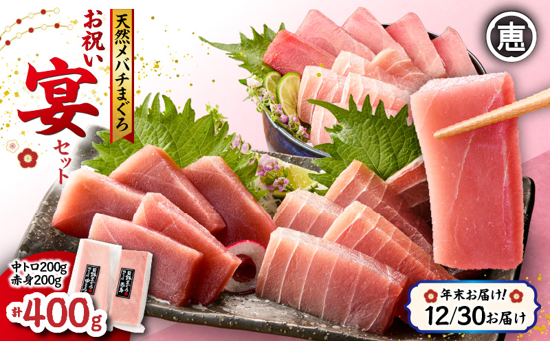 【年末・正月用/12月30日お届け】天然 目鉢まぐろ お祝い宴セット 中トロ200g 赤身200g 迎春 三崎まぐろ 三崎恵水産　M020-020-4