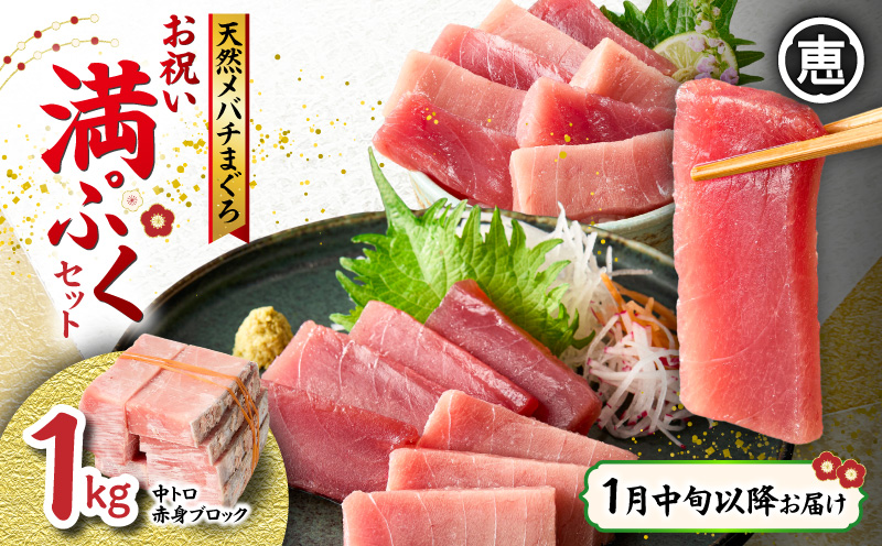 【1月中旬以降お届け】天然 目鉢まぐろ お祝い満ぷくセット 中トロ赤身1kgブロック 迎春 三崎まぐろ 三崎恵水産　M020-020-5