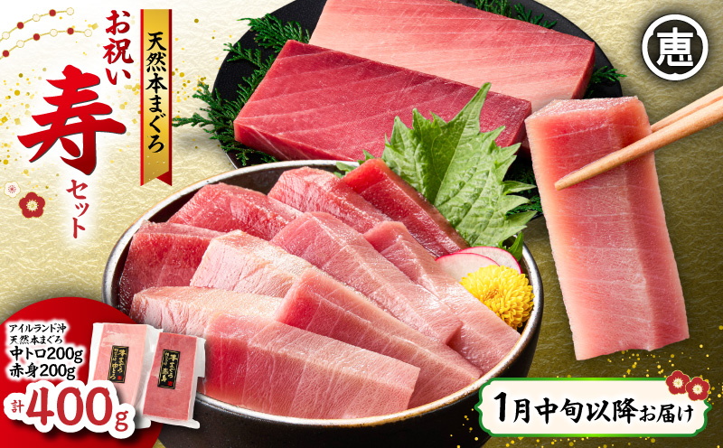 【1月中旬以降お届け】天然 本まぐろ お祝い寿セット 中トロ200g 赤身200g 迎春 三崎まぐろ 三崎恵水産　M020-021-03