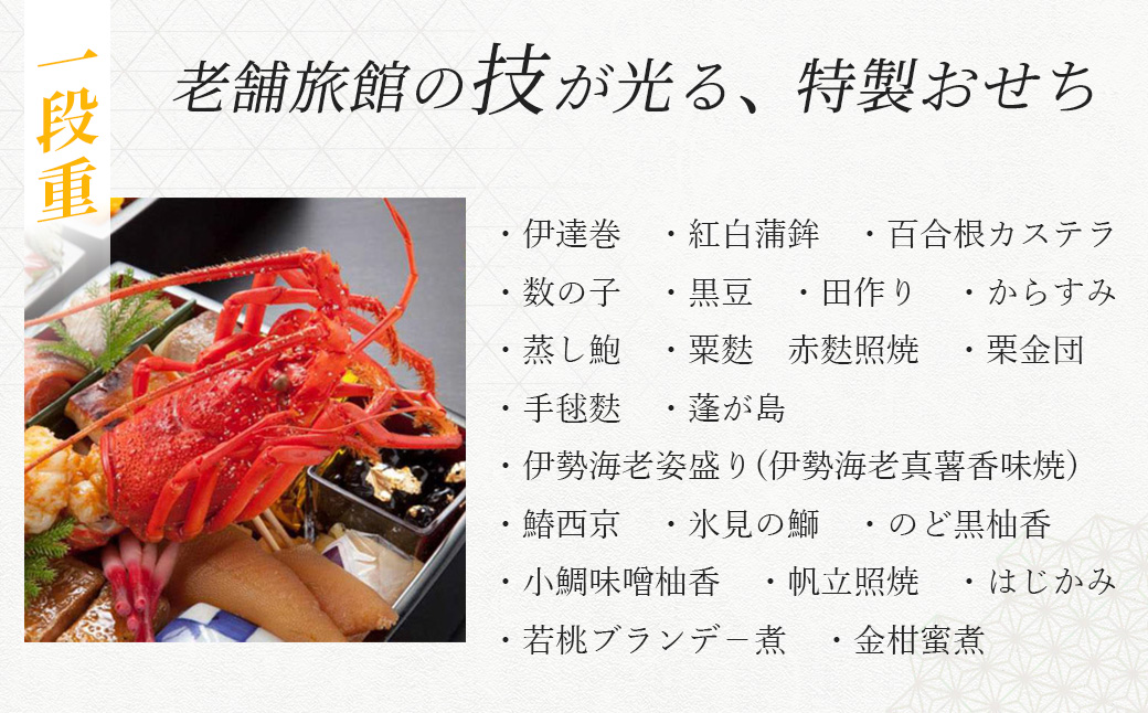 元湯陣屋の特製おせち・一段重と年越し蕎麦セット