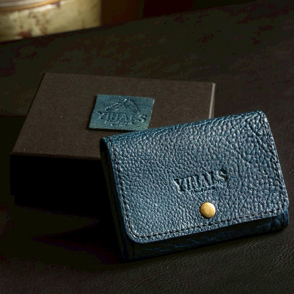 YIHALS ハンドメイド 鹿革 名刺入れ ネイビーブルー《靴屋が手掛ける革製品》｜イハレス レザー 革小物 [0633]