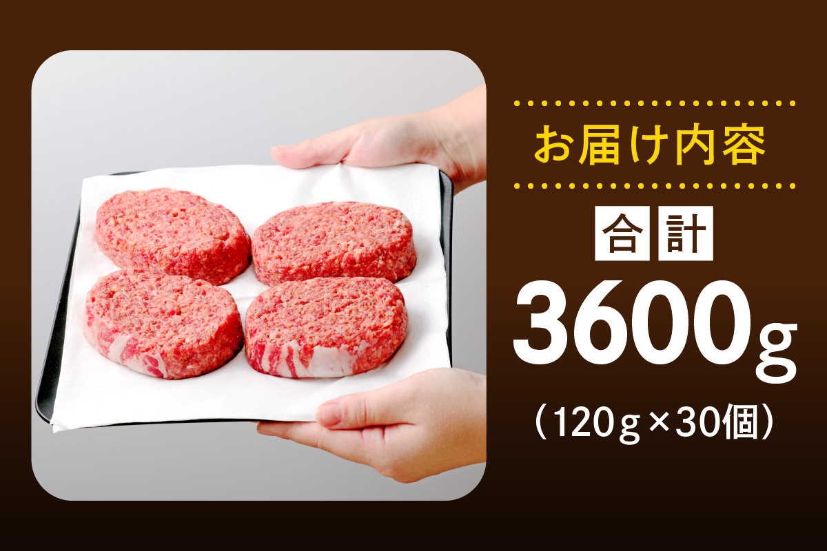 柏木牧場特製 国産牛100%ハンバーグ (120g×30個)｜国産 ハンバーグ 冷凍 グルメ ギフト お惣菜 惣菜 大容量 [0069]