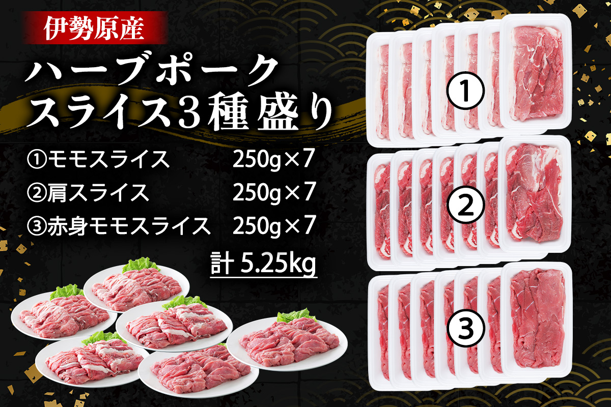 絶品ハーブポーク スライス 三種盛 計5.25kg｜肉 お肉 モモ 肩 赤身 神奈川県 ギフト 贈りもの プレゼント 人気 お土産 正月 肉の日 おかず 豚肉 [0724]