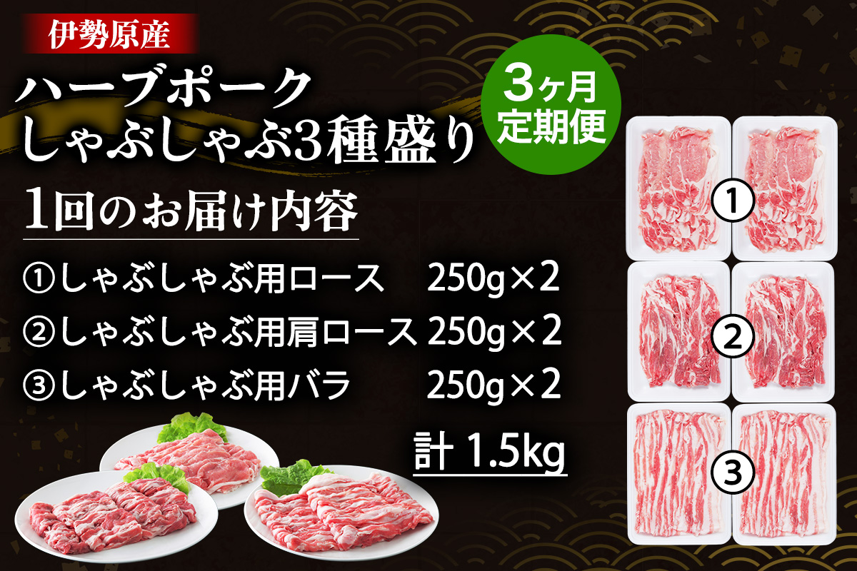 [定期便／3ヶ月] 絶品ハーブポーク しゃぶしゃぶ 3種盛 計4.5kg (1.5kg×3回)｜神奈川県 ギフト 贈りもの プレゼント 人気 お土産 正月 肉の日 おかず 豚肉 [0781]