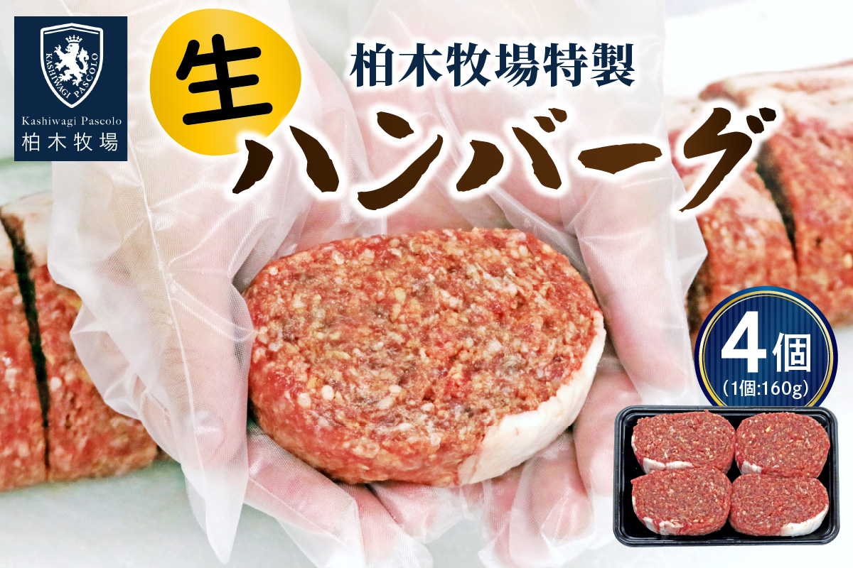 柏木牧場特製 生ハンバーグ 160g×4個 [国産牛100%] ジュワッと肉汁まで美味い！(冷蔵配送)｜国産 ハンバーグ 冷蔵 グルメ ギフト お惣菜 惣菜 [0354]