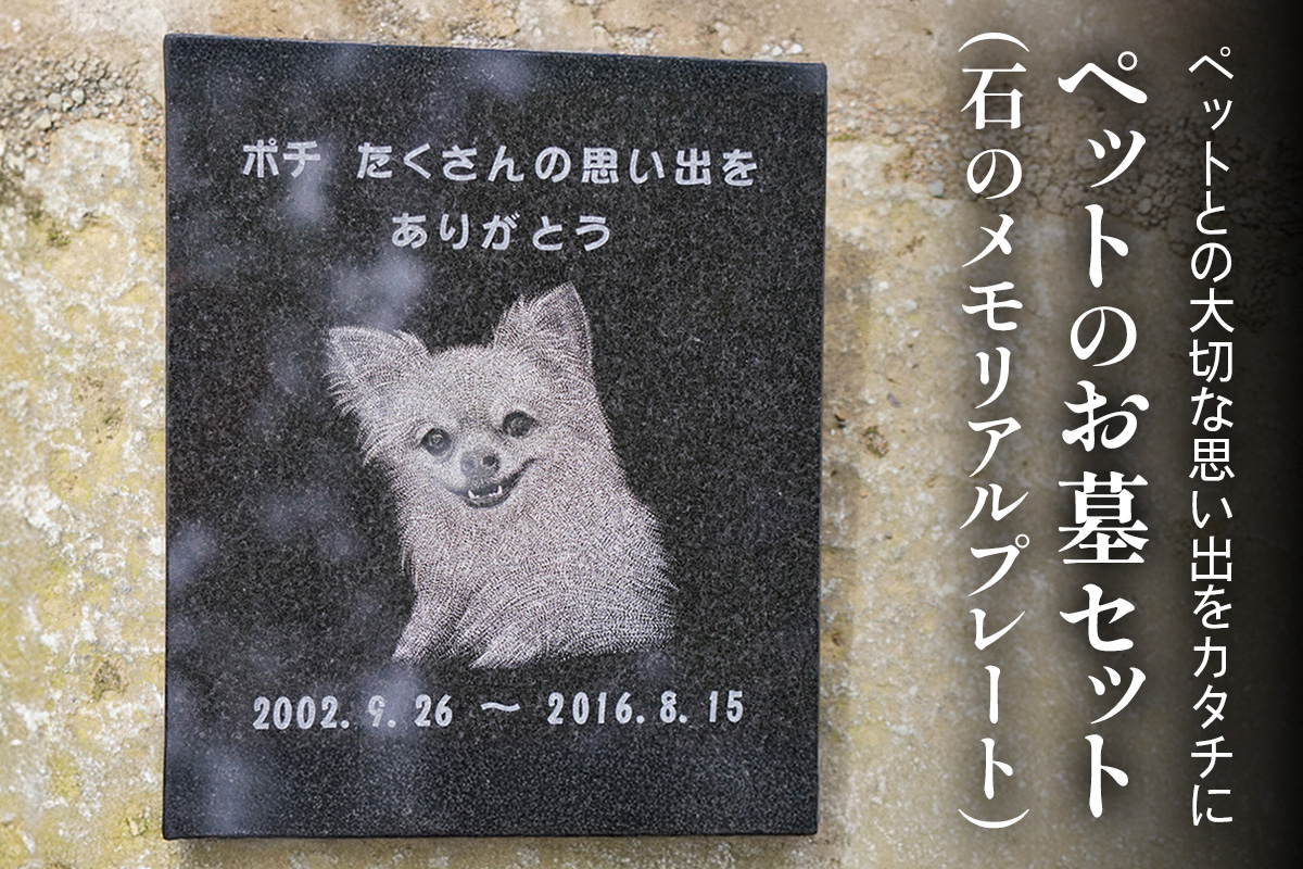 《成瀬石材店》ペットのお墓セット (石のメモリアルプレート) [0434]