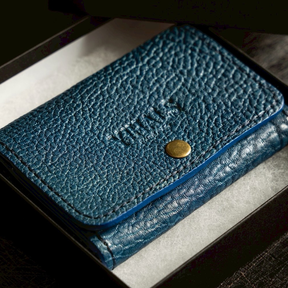 YIHALS ハンドメイド 鹿革 名刺入れ ネイビーブルー《靴屋が手掛ける革製品》｜イハレス レザー 革小物 [0633]