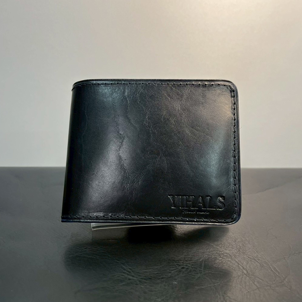 YIHALS ハンドメイド 牛革 2つ折り財布 ブラック《靴屋が手掛ける革製品》｜イハレス レザー 革小物 [0666]