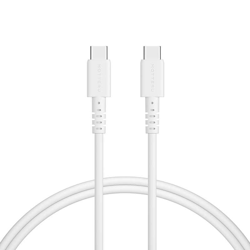 しなやかで絡まない シリコンケーブル 急速充電 データ転送対応 USB-C to USB-C iPhone16e 16 15 Android各種 2m カラバリ全8色 2年保証（MOT-SCBCCG200） エアリーホワイト 【 MOTTERU ガジェット 充電ケーブル スマホケーブル 海老名市 】