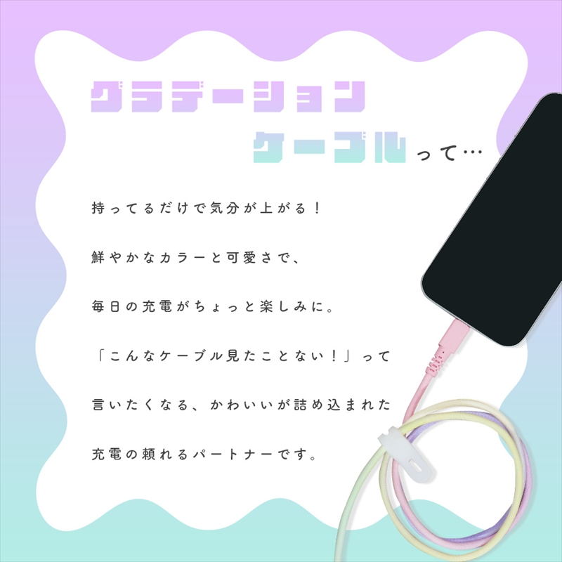 グラデーションケーブル USB-A to USB-C iPhone16e 16 15 Android各種 急速充電 データ転送対応 ケーブルバンド付 1m 2年保証 (MOT-SCBACG100-FN）  ファジーネーブル【 ケーブル ガジェット 海老名市 】